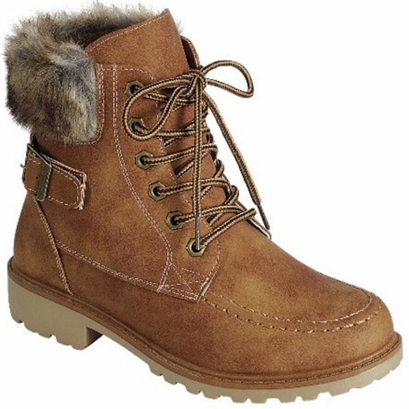 Shoes - New Tan Fur Lace Up Hiking Boots Ankle Booties